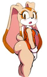 1girl animal_ears ass bare_legs blush bottomless breasts brown_eyes cream cream_the_rabbit curvy dress eric_lowery female_focus furry furry_female gloves highres huge_ass kyojiri_loli loli looking_back no_humans open_mouth rabbit rabbit_ears rabbit_girl rabbit_tail shiny_skin sonic_(series) standing tail thick_thighs thighs white_background white_gloves rating:Questionable score:221 user:JustHere4Butts