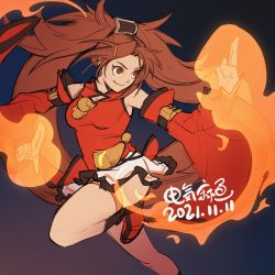  1girl chinese_clothes dianhimayu fire guilty_gear guilty_gear_xrd guilty_gear_xx highres kuradoberi_jam long_sleeves thick_thighs thighs  rating:Sensitive score:4 user:synoer