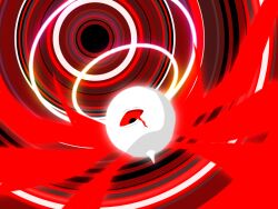  abstract abstract_background black_hole blood bloody_tears commentary_request glowing gravitational_lens halo huxr8538 kirby_(series) kirby_64 looking_down nintendo no_humans one-eyed red_eyes red_wings solo tail wings zero_two_(kirby) 