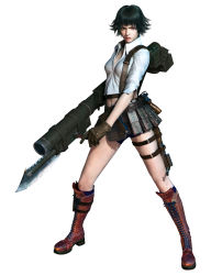 1girl 3d absurdres blue_eyes boots capcom devil_may_cry_(series) devil_may_cry_3 gloves highres ikeno_daigo lady_(devil_may_cry) official_art shirt weapon white_shirt rating:Sensitive score:29 user:spiderfan