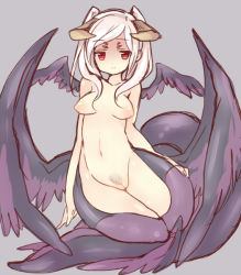  1girl arm_support breasts dark_persona extra_eyes female_pubic_hair fire_emblem fire_emblem_awakening grima_(fire_emblem) horns light_smile looking_at_viewer monster_girl multiple_wings navel nintendo nipples nude pubic_hair purple_background red_eyes robin_(fire_emblem) simple_background solo spoilers teu_(navy) twintails white_hair wings  rating:Questionable score:32 user:dmysta3000