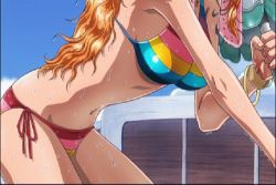  animated animated_gif bikini breasts large_breasts long_hair lowres nami_(one_piece) navel one_piece one_piece_film:_z orange_hair swimsuit tattoo wet  rating:Questionable score:80 user:Kolibrie