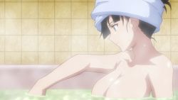 10s 1girl animated animated_gif ass ben-tou black_hair breasts nude shiraume_ume solo steam towel towel_on_head water  rating:Questionable score:41 user:Cloudx_v3