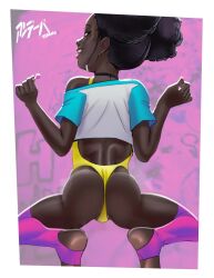  1girl andava animated ass ass_focus ass_shake backless_leotard black_choker black_hair blue_shirt border brown_eyes choker dark-skinned_female dark_skin double_bun eyebrows feet_out_of_frame female_focus from_behind hair_bun hands_up highleg highleg_leotard highres kaztor08 leotard light_soles live2d loli looking_at_viewer looking_back looping_animation open_mouth original pink_background pink_thighhighs profile shirt short_hair short_sleeves simple_background single-shoulder_shirt solo spread_legs squatting stirrup_legwear t-shirt tagme taniyah_(andava) teeth thighhighs tiptoes toeless_legwear tongue tongue_out two-tone_shirt upper_teeth_only very_dark_skin video w_arms white_border white_shirt yellow_leotard  rating:Explicit score:350 user:Only_Kemonomimi