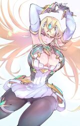  1girl blonde_hair breasts cleavage huge_breasts large_breasts mythra_(xenoblade) solo ug333333 xenoblade_chronicles_(series) xenoblade_chronicles_2 yellow_eyes  rating:Sensitive score:4 user:RIG