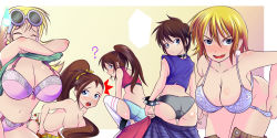 5girls ? ^^^ ass black_choker black_panties blonde_hair blue_eyes blue_panties blush bra bracelet braces breasts brown_hair choker cleavage closed_eyes clothes_lift clothes_pull convenient_censoring dot_nose dress dress_lift earrings eyewear_on_head facing_viewer high_ponytail highres jewelry lavender_panties leni_loud lifted_by_self looking_at_viewer looking_back lori_loud luan_loud luna_loud lynn_loud mikado_ryouma multiple_girls panties panty_pull pink_bra pink_panties pulled_by_self safety_pin safety_pin_earrings shorts shorts_pull siblings sisters skirt skirt_pull spiked_bracelet spikes striped sunglasses sweatdrop the_loud_house topless underwear undressing white_legwear rating:Questionable score:138 user:elVacio