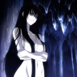  1girl anime_screenshot black_hair breasts hagoromo_gitsune highres large_breasts long_hair navel nude nurarihyon_no_mago stitched third-party_edit  rating:Questionable score:35 user:YuukoLover