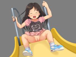 1girl anyannko black_hair blush censored flat_chest loli no_panties original pussy shoes sneakers spread_legs tagme upskirt rating:Explicit score:160 user:shimpo