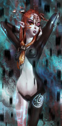  black_skin breasts buttercupsaiyan colored_skin midna midna_(true) nintendo nipples nude orange_hair pointy_ears pubic_hair pussy red_eyes spoilers the_legend_of_zelda the_legend_of_zelda:_twilight_princess uncensored white_skin 