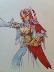 belt breasts cleavage erza_scarlet fairy_tail gloves hair_over_one_eye large_breasts mashima_hiro red_hair sword weapon rating:Questionable score:26 user:jojosstand
