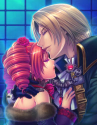 1boy 1girl age_difference amy_sorel bare_shoulders blonde_hair byuune cape choker couple detached_sleeves dress drill_hair closed_eyes father_and_daughter flower formal fur_trim gloves gothic_lolita hetero hug lace lolita_fashion lowres namco raphael_sorel red_hair rose short_twintails soul_calibur soulcalibur soulcalibur_iv twintails rating:Sensitive score:31 user:danbooru