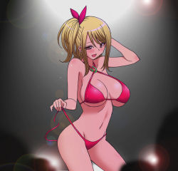  00s 1girl bad_id bad_pixiv_id bikini blonde_hair blush breasts breasts_apart brown_eyes cleavage contrapposto curvy fairy_tail huge_breasts indoors large_breasts lens_flare lucy_heartfilia marugoshi_teppei naughty_face open_mouth short_hair side-tie_bikini_bottom side_ponytail solo standing stripper swimsuit underboob undressing untied_bikini untied_bikini_bottom  rating:Questionable score:157 user:danbooru
