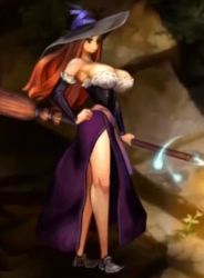  1girl animated animated_gif atlus bouncing_breasts breasts brown_hair cleavage dragon&#039;s_crown hat large_breasts long_hair lowres solo sorceress_(dragon&#039;s_crown) vanillaware witch_hat  rating:Sensitive score:85 user:Service