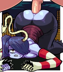  1girl all_fours anal ass bent_over black_hair breasts clothed_sex dress leviathan_(skullgirls) one_eye_covered penis red_eyes sex sex_from_behind skullgirls squigly_(skullgirls) valmar zombie  rating:Explicit score:8 user:Anon-sama4