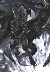  absurdres armor blue_eyes claws dragon dragon_horns dragon_tail highres horns ice kushala_daora monster monster_hunter monster_hunter_(series) monster_hunter_4 no_humans nutuki open_mouth sharp_teeth tail teeth western_dragon wings 
