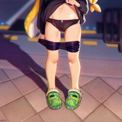 1girl absurdres bike_shorts bike_shorts_pull black_panties black_shirt black_shorts blonde_hair braid cameltoe cleft_of_venus clothes_lift clothes_pull green_footwear head_out_of_frame highres huge_filesize inkling_girl inkling_player_character legs lifting_own_clothes loli long_hair lower_body najucaju_naju navel nintendo panties pulling_own_clothes shirt shirt_lift shoes shorts shorts_pull solo splatoon_(series) splatoon_3 stomach suction_cups tentacle_hair thighs underwear rating:Questionable score:141 user:danbooru