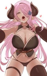  1girl black_panties black_thighhighs blue_eyes breasts cleavage draph drooling from_above granblue_fantasy hair_ornament hair_over_one_eye hairclip heart horns large_breasts long_hair narmaya_(granblue_fantasy) oh_(aung_ae) panties purple_hair tagme thighhighs underwear  rating:General score:44 user:AnonJ