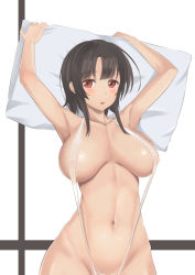 10s 1girl armpits arms_up black_hair blush breasts collarbone covered_erect_nipples eyelashes highres kantai_collection large_breasts looking_at_viewer lying navel on_back one-piece_swimsuit parted_lips pillow red_eyes rure shiny_skin short_hair sidelocks slingshot_swimsuit solo stomach strap_gap swimsuit takao_(kancolle) upper_body white_background white_one-piece_swimsuit white_slingshot_swimsuit rating:Questionable score:41 user:danbooru