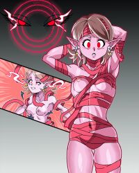  alternate_costume breasts chronoa colored_skin curvy dragon_ball dragonball_z earrings female_focus highres hypnosis jewelry mind_control mummy_costume nipples pink_skin potara_earrings schlumper short_hair small_breasts supreme_kai_of_time towa_(dragon_ball) transformation white_hair  rating:Sensitive score:17 user:Schlumper_
