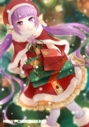 1girl boots christmas cloak dress flower frills gift gloves hat highres long_hair open_mouth pantyhose purple_eyes purple_hair sophie_(tales) tales_of_(series) tales_of_graces twintails rating:Sensitive score:1 user:wereAR