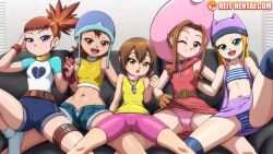  5girls belt bike_shorts blush breasts cameltoe clenched_hand clothes_lift couch digimon flat_chest hand_on_own_head hat interlocked_fingers leg_up loli looking_at_viewer makino_ruki multiple_girls on_couch one_eye_closed open_clothes open_shorts orimoto_izumi panties pantyshot pink_panties reit sexually_suggestive shorts sitting skirt skirt_lift small_breasts smile spread_legs striped_clothes striped_panties tachikawa_mimi take_your_pick takenouchi_sora underwear upskirt whistle whistle_around_neck wink yagami_hikari  rating:Questionable score:175 user:Chaos11