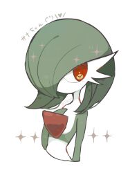  artist_name bob_cut colored_skin creatures_(company) game_freak gardevoir gen_3_pokemon green_hair hair_over_one_eye highres looking_at_viewer multicolored_skin nintendo ovoip pokemon pokemon_(creature) red_eyes simple_background sparkle two-tone_skin white_background white_skin 