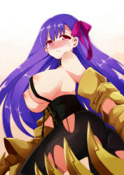 10s 1girl bad_id bad_pixiv_id blurry blush breast_slip breasts claws depth_of_field fate/extra fate/extra_ccc fate_(series) hamazi_aki highres huge_breasts long_hair nipples one_breast_out pantyhose passionlip_(fate) pink_eyes purple_eyes revealing_clothes solo torn_clothes torn_pantyhose very_long_hair rating:Questionable score:59 user:danbooru