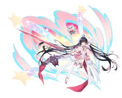  ahoge alternate_costume animal black_hair breasts counter:side dress flat_chest frills gloves heels long_hair magical_girl official_alternate_costume official_art panties red_eyes rosaria_(counter:side) skirt small_breasts socks star_(symbol) stomach sword thighhighs tongue tongue_out twintails underwear weapon white_background white_dress white_gloves white_socks  rating:Sensitive score:6 user:kur0pur0