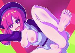  1girl anus artist_request breasts buro_(muse_dash) fang feet hat medium_breasts muse_dash nipples open_clothes open_mouth open_shirt purple_eyes pussy red_hair soles solo source_request thighs toes uncensored  rating:Explicit score:70 user:loli_KoN