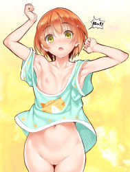 10s 1girl armpits arms_up ascii_media_works bad_id bad_pixiv_id blush bottomless breasts cle_masahiro fang flat_chest hoshizora_rin looking_at_viewer love_live! love_live!_school_idol_project navel nipples off_shoulder open_mouth orange_hair paw_print petite pussy short_hair small_breasts solo sweatdrop uncensored yellow_eyes rating:Explicit score:163 user:danbooru