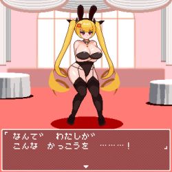 1girl anger_vein angry animal_ears animated animated_gif azur_lane black_thighhighs blonde_hair breast_hold breasts cleavage detached_collar fake_animal_ears garter_straps huge_breasts indoors leotard nelson_(azur_lane) pixel_art playboy_bunny rabbit_ears raccoon_(potesara) red_eyes standing thighhighs thighs twintails rating:Questionable score:149 user:cheezeit