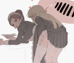 1futa 1girl bar_censor bent_over black_skirt blonde_hair brown_eyes brown_hair censored closed_eyes clothed_sex cross-section cum cum_in_pussy dress ejaculation futa_with_female futanari futanari-sama_(mdf_an) grey_background hair_bun hair_bun_maid_(mdf_an) heart holding holding_plate internal_cumshot long_dress long_hair long_skirt long_sleeves looking_at_another maid maid_headdress mdf_an multiple_girls open_mouth original panties panty_pull penis plate presenting sex sex_from_behind simple_background single_hair_bun skirt smile standing standing_sex thighhighs underwear white_panties white_thighhighs rating:Explicit score:819 user:danbooru