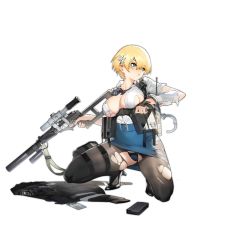 1girl ammunition_pouch belt_buckle black_footwear black_jacket black_pantyhose blue_eyes blue_neckwear blue_panties blue_skirt blush breasts buckle cuffs damaged girls&#039;_frontline gun hair_ornament handcuffs harness high_heels holding holding_weapon id_card jacket large_breasts looking_to_the_side magazine_(weapon) miniskirt mole mole_under_eye no_bra official_art open_clothes open_mouth open_shirt panties pantyhose pantyshot pencil_skirt pouch rifle scope shirt siqi_(miharuu) skirt snap-fit_buckle sniper_rifle snowflake_hair_ornament solo spread_legs squatting suppressor thigh_pouch thigh_strap torn_clothes torn_pantyhose torn_skirt transparent_background trigger_discipline underwear vsk-94 vsk-94_(girls&#039;_frontline) walkie-talkie weapon white_shirt