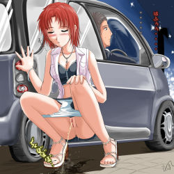  00s 1boy 1girl alessandro_ricci anus beard black_eyes black_shirt black_skirt blush breasts brown_hair car cleavage closed_eyes collarbone cross cross_necklace facial_hair gunslinger_girl hand_on_own_knee high_heels homare_(suzu_no_oka) jewelry medium_breasts midriff motor_vehicle necklace night open_mouth open_shoes panties panty_pull peeing petrushka pink_vest puddle pussy red_hair shirt shoes short_hair skirt sky squatting star_(sky) starry_sky uncensored underwear vehicle vest white_footwear white_panties  rating:Explicit score:91 user:Storm101