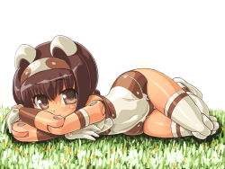  10s 1girl animal_ears armband bad_id bad_pixiv_id bare_shoulders blush boots breasts brown_eyes brown_hair busou_shinki covered_navel crossed_arms dd_(ijigendd) doll_joints facial_mark gloves grass hairband joints leotard light_smile looking_at_viewer low_ponytail lying on_ground on_side outdoors pomock ponytail simple_background small_breasts smile solo thigh_boots thigh_gap thighhighs white_background white_footwear white_gloves white_thighhighs  rating:Sensitive score:7 user:FatelessNights