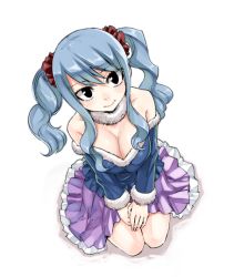 1girl alternate_hairstyle blue_hair breasts cleavage fairy_tail juvia_lockser kneeling large_breasts looking_at_viewer mashima_hiro official_art smile solo twintails rating:Sensitive score:40 user:jojosstand