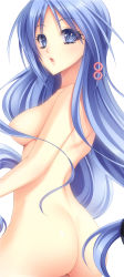  1girl ass bad_id bad_pixiv_id blue_eyes blue_hair breasts censored convenient_censoring hair_ornament hairclip highres large_breasts long_hair looking_back matching_hair/eyes momoi_komomo nude original solo  rating:Questionable score:40 user:danbooru