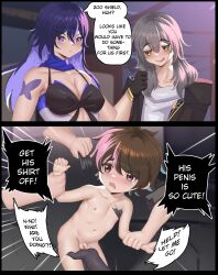  1boy 3girls absurdres age_difference arm_grab assisted_rape bleachedleaves blush bodysuit breasts bronya_rand cleavage comic dialogue_box femdom gloves highres honkai:_star_rail honkai_(series) large_breasts long_hair multiple_girls older_woman_and_younger_man onee-shota purple_hair rape restrained rever seele_(honkai:_star_rail) shota size_difference small_penis stelle_(honkai:_star_rail) torn_clothes trailblazer_(honkai:_star_rail)  rating:Explicit score:137 user:awwwtist