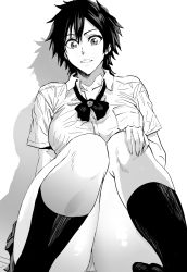  1girl arisawa_tatsuki bleach collared_shirt daraz greyscale highres kneehighs monochrome panties shirt simple_background socks solo tagme thighs underwear white_background  rating:Questionable score:155 user:Ahegao_lmao