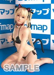  1girl 3d all_fours animal_ears bikini blonde_hair blue_eyes breasts cat_ears cat_tail dead_or_alive dead_or_alive_xtreme_3_fortune dead_or_alive_xtreme_beach_volleyball marie_rose official_art original small_breasts solo swimsuit tail  rating:Sensitive score:31 user:mald