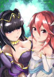  2girls asymmetrical_docking bare_shoulders black_dress black_eyes black_hair blade_ride breast_press breasts bridal_gauntlets cape cleavage cordelia_(fire_emblem) covered_navel detached_sleeves dress closed_eyes fire_emblem fire_emblem_awakening fire_emblem_heroes gameplay_mechanics hair_between_eyes hair_ornament heart highres large_breasts long_hair medium_breasts multiple_girls nintendo open_mouth red_eyes red_hair smile strapless strapless_dress tharja_(fire_emblem) tiara twitter_username two_side_up wedding_dress white_dress  rating:Explicit score:31 user:Dynatre