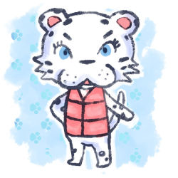  animal_crossing blanca_(animal_crossing) blue_background flabbeycrossing lowres nintendo standing tiger white_background 