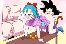  1boy 1girl all_fours anilingus anus aqua_hair ass belt black_eyes black_hair blue_eyes blush boots bow braid braided_ponytail brown_gloves bulma clitoris cunnilingus dougi dragon_ball dragon_ball_(classic) dragon_ball_(object) dress full_body gloves hair_bow hair_ornament half-closed_eyes highres licking licking_lips long_hair loose_socks martial_arts_belt monkey_tail on_table open_mouth oral pussy saliva scarf short_dress short_sleeves shota simple_background single_braid single_glove smile socks son_goku spiked_hair spread_pussy striped_clothes striped_dress table tail teenage_girl_and_younger_boy therappy toei_animation tongue tongue_out uncensored vertical-striped_clothes vertical-striped_dress watch wristwatch  rating:Explicit score:547 user:sytalidis
