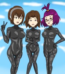 3girls absurdres bare_arms bare_hips bare_legs bare_shoulders black_gloves black_legwear blue_sky bodysuit bones_(company) breasts brown_eyes brown_hair clitoris cloud elbow_gloves female_focus glasses gloves godzilla:_city_on_the_edge_of_battle godzilla:_king_of_the_monsters godzilla:_planet_of_the_monsters godzilla:_singular_point godzilla:_the_planet_eater godzilla_(series) happy headgear highres kamino_mei_(singular_point) latex latex_bodysuit latex_gloves latex_legwear latex_suit legendary_pictures looking_at_viewer madison_russell medium_breasts mei_kamino monsterverse multiple_girls nipples open_mouth orange_(company) orange_eyes polygon_pictures purple_hair pussy short_hair skin_tight skin_tight sky stray_123 teeth toho tongue v vaginal warner_bros yellow_eyes yuko_tani rating:Explicit score:3 user:Hunterman121