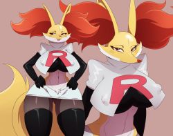  1girl cameltoe cosplay covered_erect_nipples creatures_(company) crop_top delphox eric_lowery furry furry_female game_freak gen_6_pokemon highres jessie_(pokemon) jessie_(pokemon)_(cosplay) midriff navel nintendo pantyhose pokemon pokemon_(anime) pokemon_xy skirt solo stomach thigh_gap thighhighs undershirt wide_hips  rating:Questionable score:48 user:dmysta3000