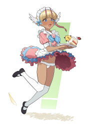  1boy apron black_footwear blonde_hair blue_eyes blush bow braid cake dress food heart heart-shaped_pupils highres holding horns maid maid_headdress mary_janes mubo open_mouth panties pink_dress pink_horns plate puffy_short_sleeves puffy_sleeves shoes short_sleeves simple_background standing symbol-shaped_pupils thighhighs trap tripping underwear white_background white_panties white_thighhighs  rating:Questionable score:43 user:AliceKnowledge