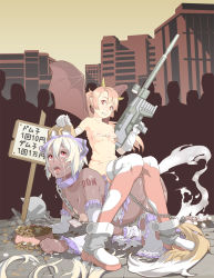 2girls age_difference all_fours anal_tail animal_ears bad_id bad_pixiv_id ball_and_chain_restraint bat_wings bdsm beam_rifle belt_bra boots bowl breasts butt_plug chain character_request collar cum dark-skinned_female dark_skin demon_girl detached_sleeves elbow_gloves empty_eyes energy_gun facial fake_tail femdom fox_ears gloves grabbing_another&#039;s_ear grin gun gundam hand_on_another&#039;s_ear highres horns human_chair human_furniture humiliation large_breasts leash light_areolae loli long_hair money monster_girl multiple_girls name_tag nipple_piercing nipple_tag nipples nude one-piece_tan onee-loli open_mouth pet_bowl pet_play petite piercing pink_eyes pink_hair plump ponytail pregnant prostitution public_use puffy_nipples riding safety_pin sex_toy short_hair sign sitting sitting_on_person small_breasts smile tail tan tanline tattoo tenako_(mugu77) thighhighs tongue torn_clothes translated trigger_discipline weapon white_hair wings yuri rating:Explicit score:273 user:danbooru