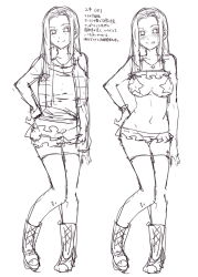  before_and_after blush boots bracelet breasts jewelry mizuryu_kei monochrome naughty_face navel necklace pasties revealing_clothes skirt tank_top thighhighs translation_request vest  rating:Questionable score:32 user:pendemon