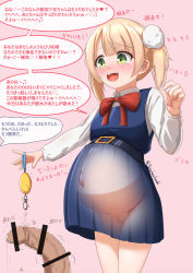  1boy 1girl absurdres artist_request bar_censor belt blonde_hair blue_dress blush bouhan bow bowtie breasts censored cleft_of_venus crime_prevention_buzzer dress dress_shirt green_eyes hair_ornament highres indie_virtual_youtuber loli mosaic_censoring no_panties nose_blush open_mouth penis pinafore_dress pink_background pom_pom_(clothes) pom_pom_hair_ornament pregnant pregnant_loli red_bow red_bowtie school_uniform see-through shigure_ui_(vtuber) shigure_ui_(vtuber)_(young) shirt sleeveless sleeveless_dress small_breasts solo_focus tagme text_focus thighs translation_request twintails variant_set virtual_youtuber x-ray yuzuhara_kazuki  rating:Explicit score:129 user:shampo
