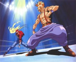 2boys battle duck_king fatal_fury fighting game highres male_focus martial_arts multiple_boys oobari_masami power_wave snk terry_bogard the_king_of_fighters rating:Sensitive score:6 user:Hellstinger